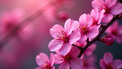 Obraz premium Delicate fuchsia blossoms, repeating floral motif, garden, romantic, pink