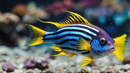 Blue Tang Fish Swimming in Coral Reef Underwater Scene