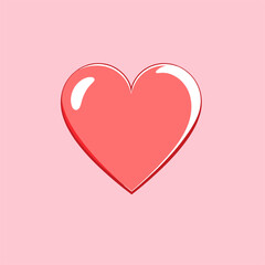 Glossy Coral Heart Icon on Pink Background