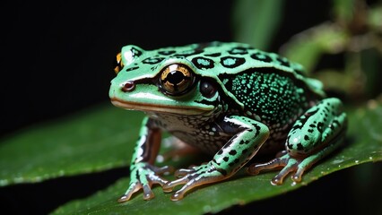 Obraz premium Green Tree Frog on Branch – Nocturnal Amphibian in Natural Habitat