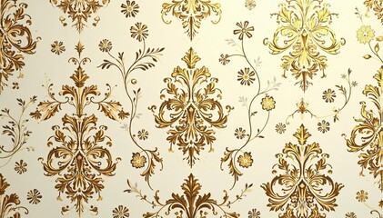 Intricate floral damask pattern in elegant gold and ivory , textile, flower, background