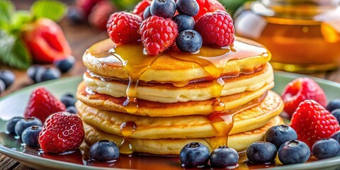 Macro Photography: Juicy Berries & Golden Syrup Drizzled Pancakes