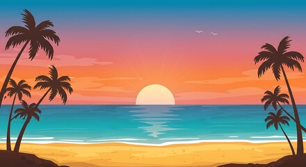 Obraz premium Tropical Beach Sunset - Paradise Vacation Landscape 