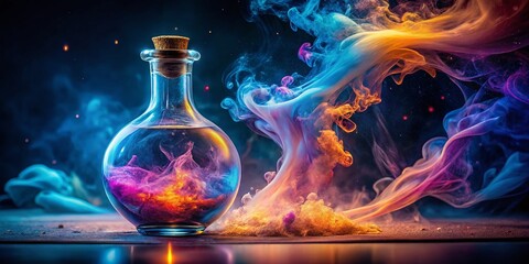 Magical Potion Bottle: Glowing Dust & Smoke Fantasy Photography