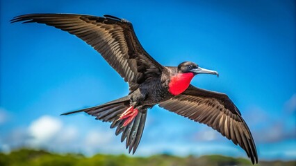 Fototapeta premium Magnificent Frigatebird Soaring Over Galapagos Islands, Ecuador