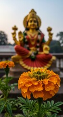 Obraz premium Deity and Marigold: A serene blend of spirituality and natural beauty.