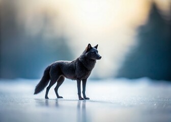 Fototapeta premium Majestic Lone Wolf Silhouette: Tilt-Shift Miniature Wildlife Photography