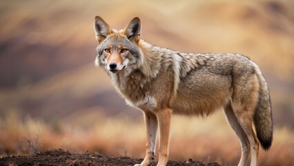 Fototapeta premium Golden Jackal in Natural Light Standing on Grassland