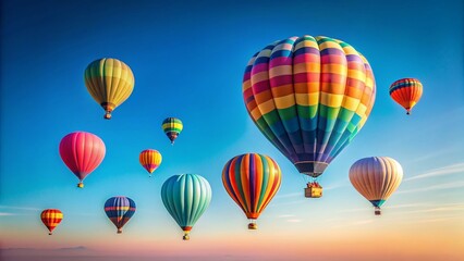 Obraz premium Minimalist Colorful Hot Air Balloons Soaring in a Clear Blue Sky