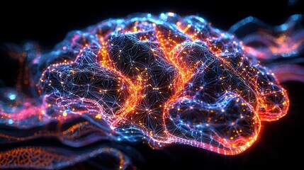 Glowing Brain with Connections on Black