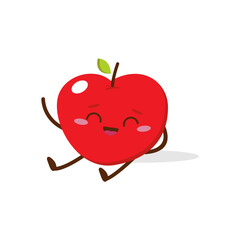 Cute Smiling Red Apple Character. Kawaii Red Fruit Mascot Style Vector