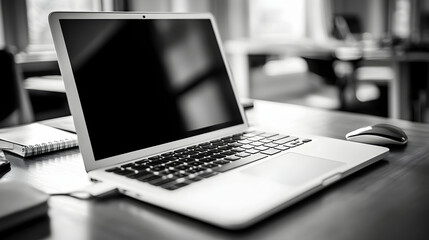 Modern laptop computer resting on a wooden surface.