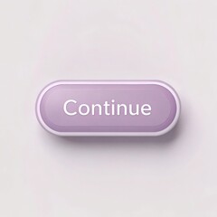 A 3D rendered purple "Continue" button on a minimalist white background. Perfect for web design, UI/UX, or app development projects.