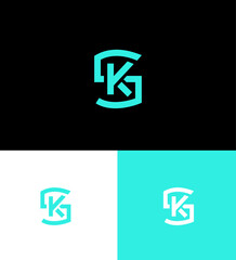 Interlocked SK or KS Logo Design Teal, White, Black Backgrounds