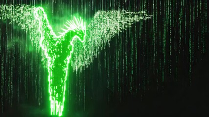 Abstract phoenix binary code background depicting a futuristic digital data wave pattern, perfect for technology and business concept illustrations - Powered by Adobe