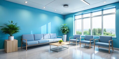 Modern Blue Medical Office Waiting Room: Calm & Comfortable Patient Experience