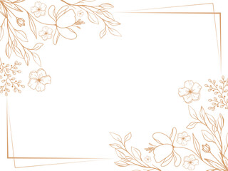 Luxury Gold Frame Flower Border Isolated on white Background. Vintage Floral Design Botanical Template. Invitation Decoration Elegant Leaf Ornament Wedding floral frame with botanical golden outlines