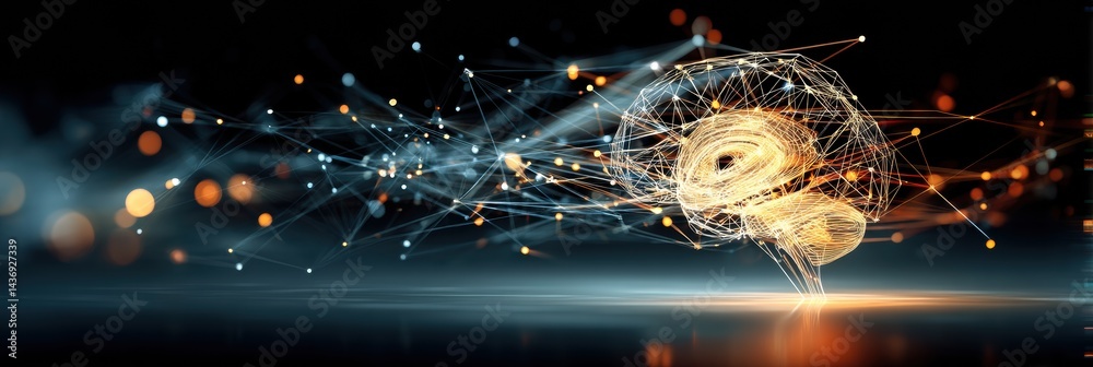 Poster Glowing Artificial Intelligence Brain Composed of Data Points and Neural Connections in a Cosmic Environment