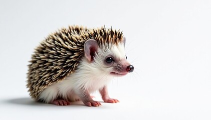 Fototapeta premium Tiny hedgehog on pure white background, curled in ball , nature, hedgehog