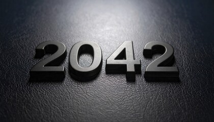 Future Year 2042 Embossed on Dark Blue Leather