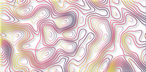Topographic canyon geometric map relief texture with curved layers and shadow .Abstract geometric topographic contour map background. Panorama view gradient multicolor wave curve .	
