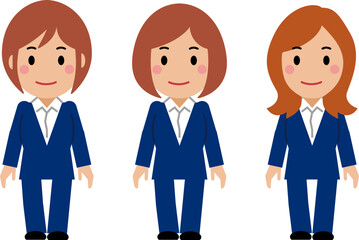 両手を下ろし、すまし顔の紺色スーツの若い女性