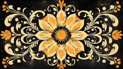 Intricate, symmetrical design with a central flower motif.