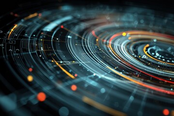 Futuristic HUD Interface Showcasing Circular Radar and Dynamic Motion Trails in a High-Tech Environment