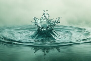 A droplet of water creates a stunning crown-shaped splash upon impact with the surface, reflecting its beauty.