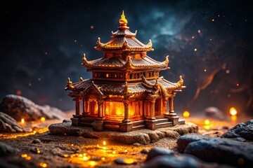Fototapeta premium Illuminated Asian Temple Miniature