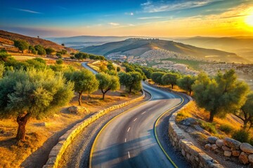 Obraz premium Palestinian Authority Road: Scenic Highway with Deep Depth of Field