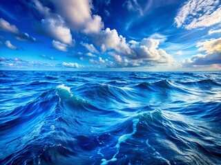 Panoramic Deep Blue Ocean: Rippling Waves Texture Background Asset
