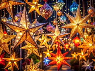 Panoramic Festive Star Lights Decoration - Sparkling Holiday Background