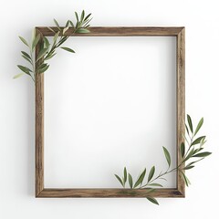 Wooden frame with olive branches, a minimalist decorative design.