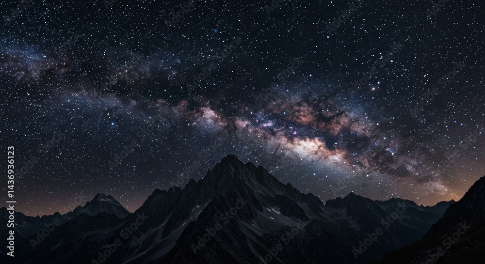 Wall mural majestic mountains under the milky way's starry sky create a stunning celestial landscape for advent