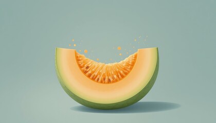 Sliced Melon with Juice Droplets on Light Blue Background