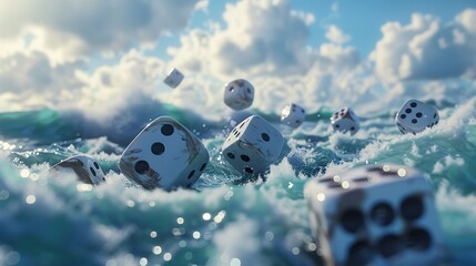 View of 3d dice with sea