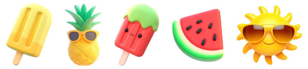Fototapeta premium PNG Summer fun icons collection, element set on transparent background