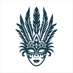 Carnevale di Venezia Black masquerade mask with feather plumes in sharp symmetrical silhouettes Venetian Black Mask with Feather Plumes Silhouette