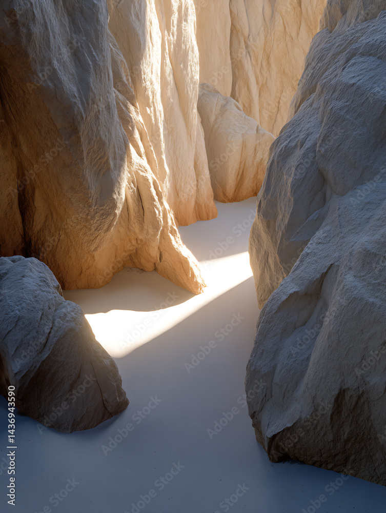 Poster Natural Light Streaming Through Rock Formations in a Desert Canyon with Unique Texture : Generative AI
