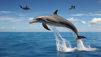 Fototapeta premium Dolphin Jumping Out of Ocean Water – Marine Wildlife in Action