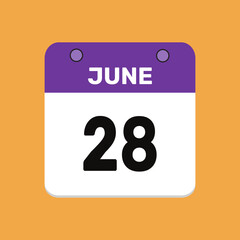 28 june calender icon text page monthly web design.