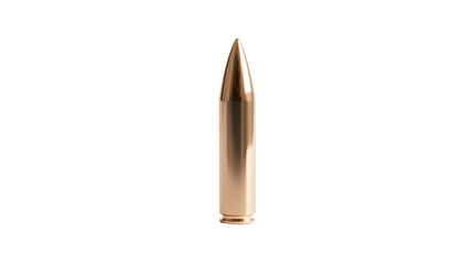 close up of photo of single golden bullet on white background