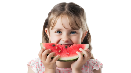 Joyful Girl Enjoying Watermelon Snack in Kinder with Pure Delight