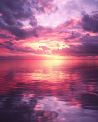 Obraz premium Serene Sunset Cloudscape Peaceful Ocean Reflection Background