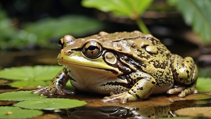 Obraz premium Green Tree Frog on Leaf – Nocturnal Amphibian Wildlife Close-Up