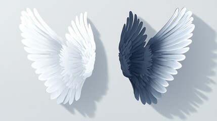Fototapeta premium Contrasting angel wings, representing duality.