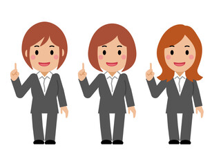 ナンバーワンポーズをする笑顔のグレースーツの若い女性