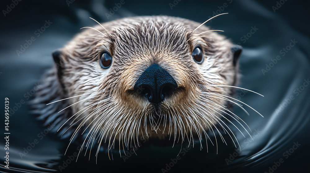 Poster adorable sea otter floating in tranquil water with a curious expression and detailed fur : generativ