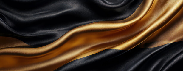Luxurious Black and Gold Silk Fabric Texture Elegant Draped Background